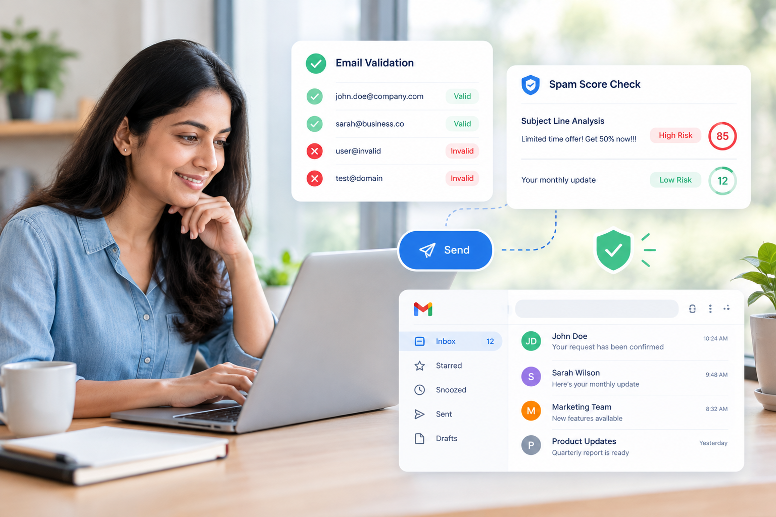 Plumb5 email validator and spam score checker before sending a campaign