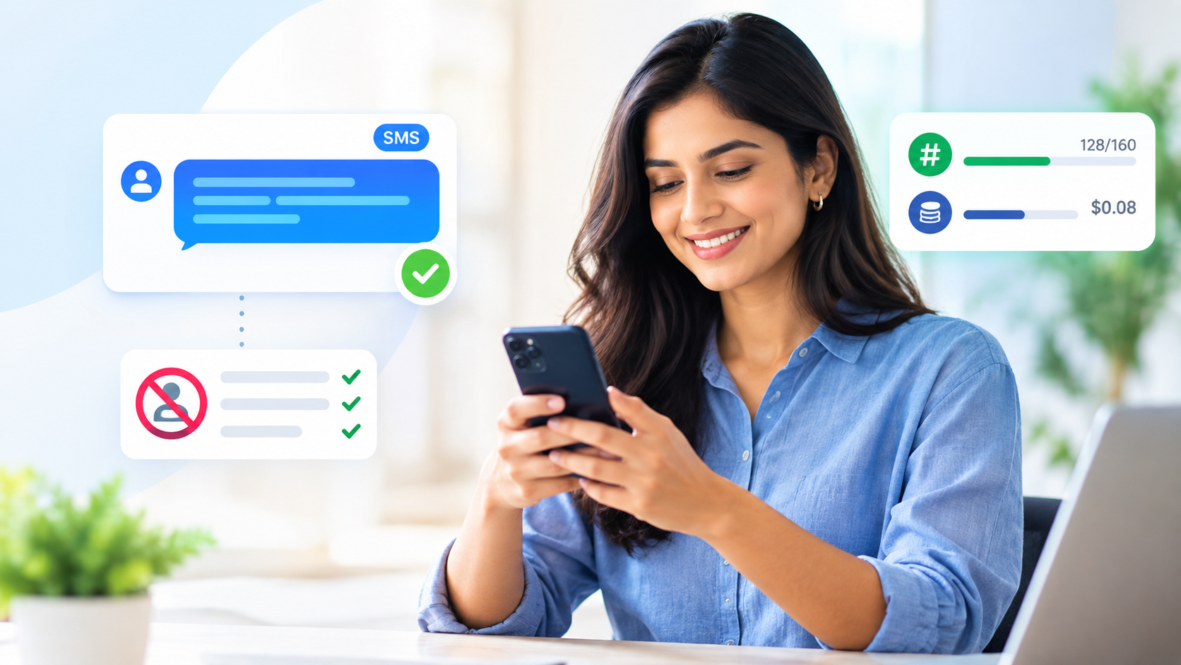 Plumb5 SMS campaign showing DND compliance check and character count before sending